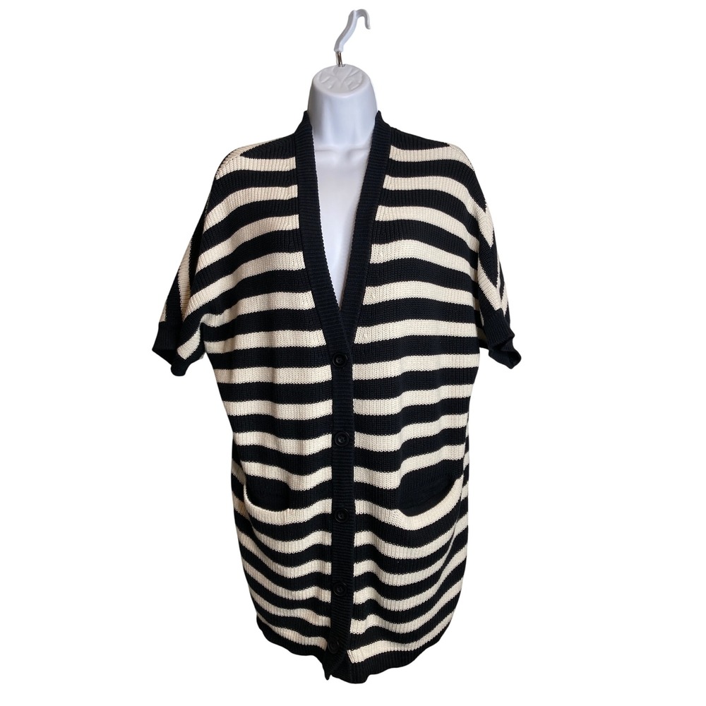Cabi Women's Black White Whistle‎ Cardigan Sweater Size S Oversized Slouchy Boho